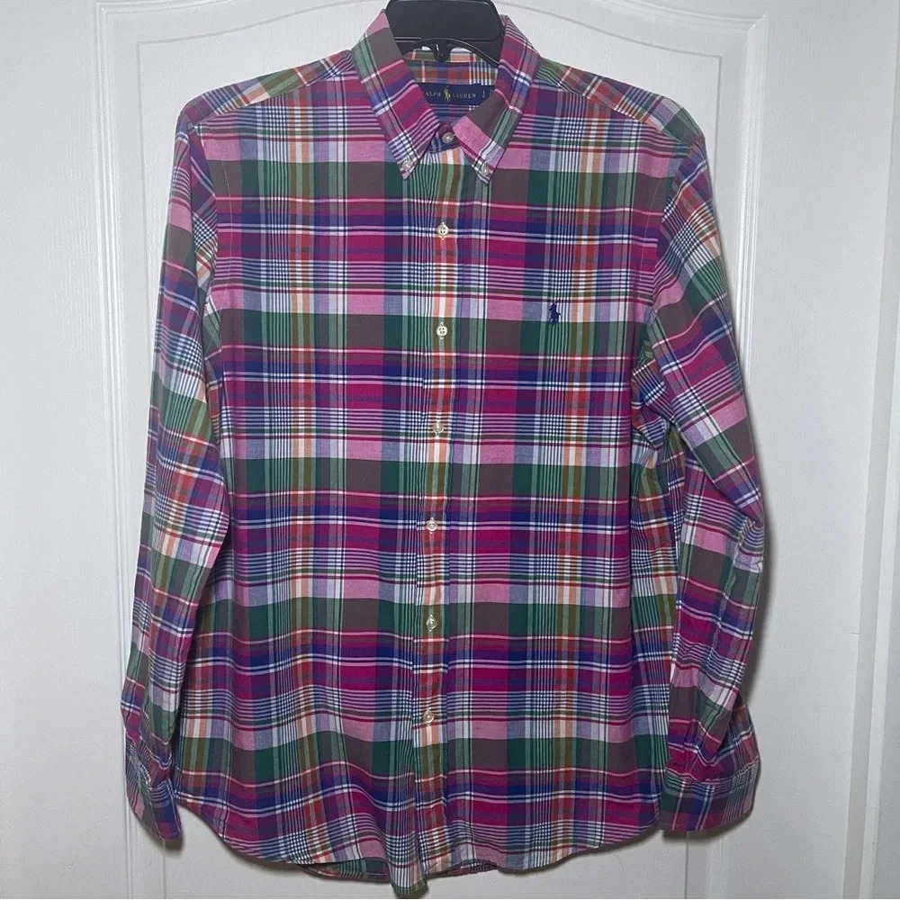 Ralph Lauren Polo Large  Colorful  Authentic Indian Madras Plaid Shirt LS